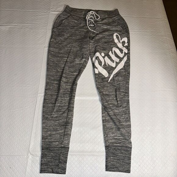 Victoria's Secret Pants - Victoria's Secret Pink | Gray White Logo Lace Up Tapered Collegiate Pants XS